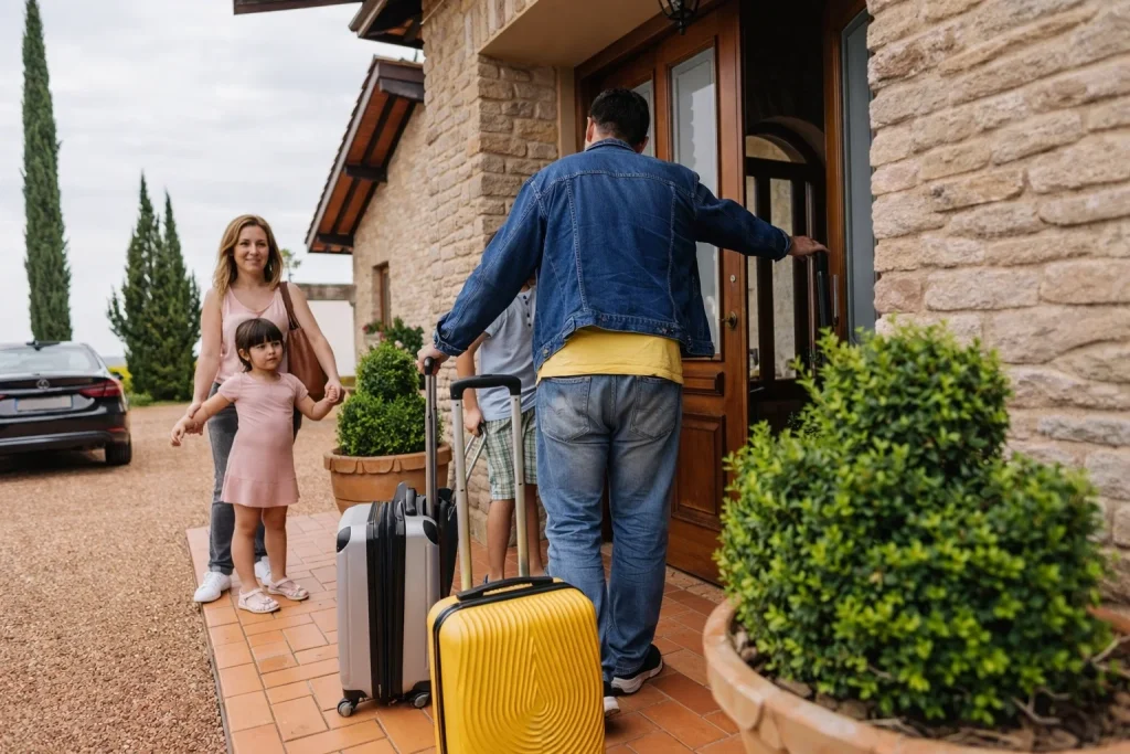 Luggage staged neatly at a Shoreline home entrance