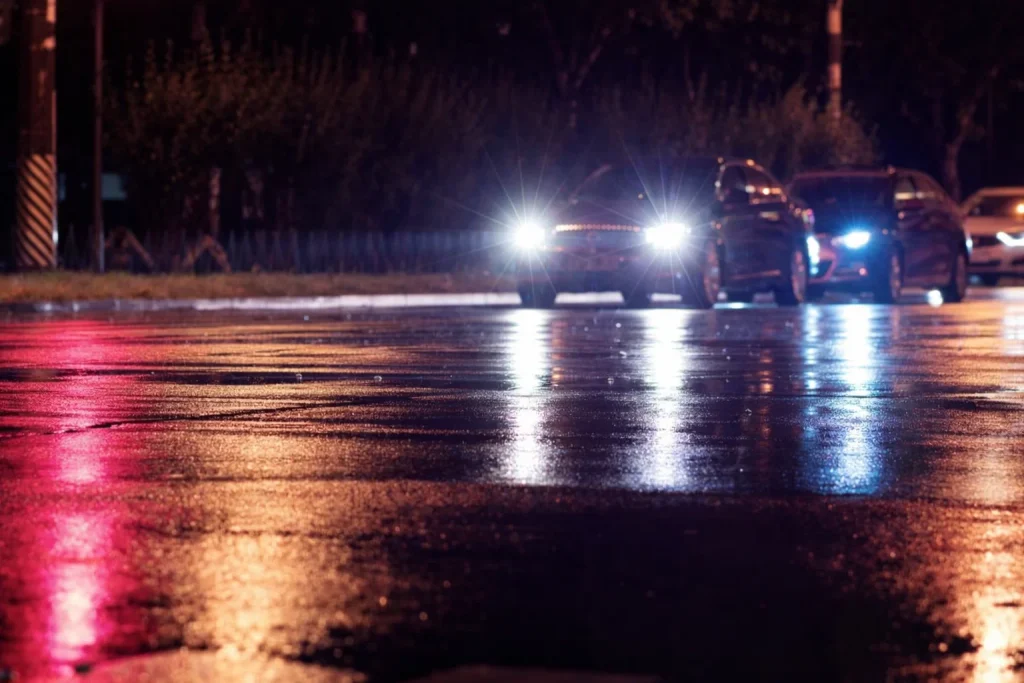 Well-lit safe pickup area at night for black car service