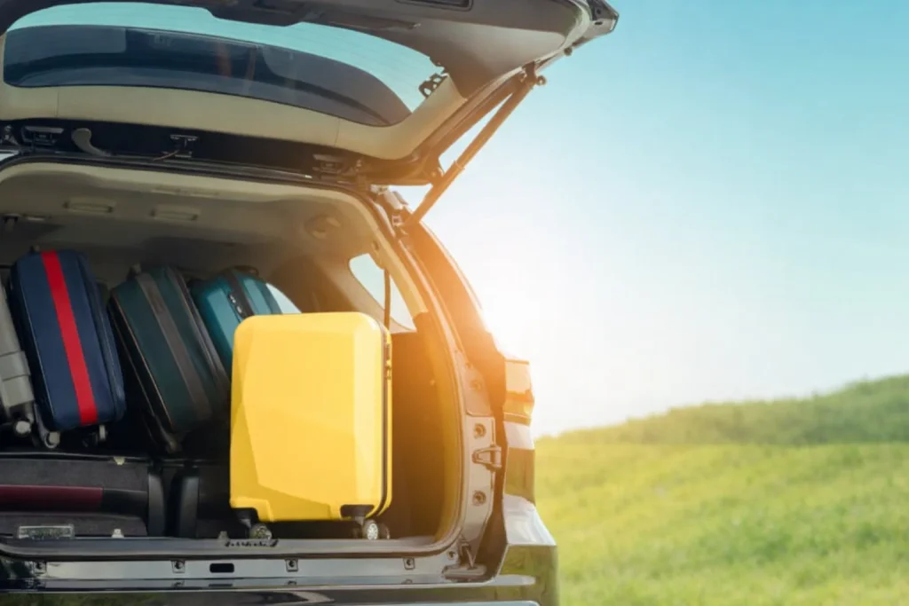 Efficient luggage loading into a black SUV for an airport run with accurate bag count