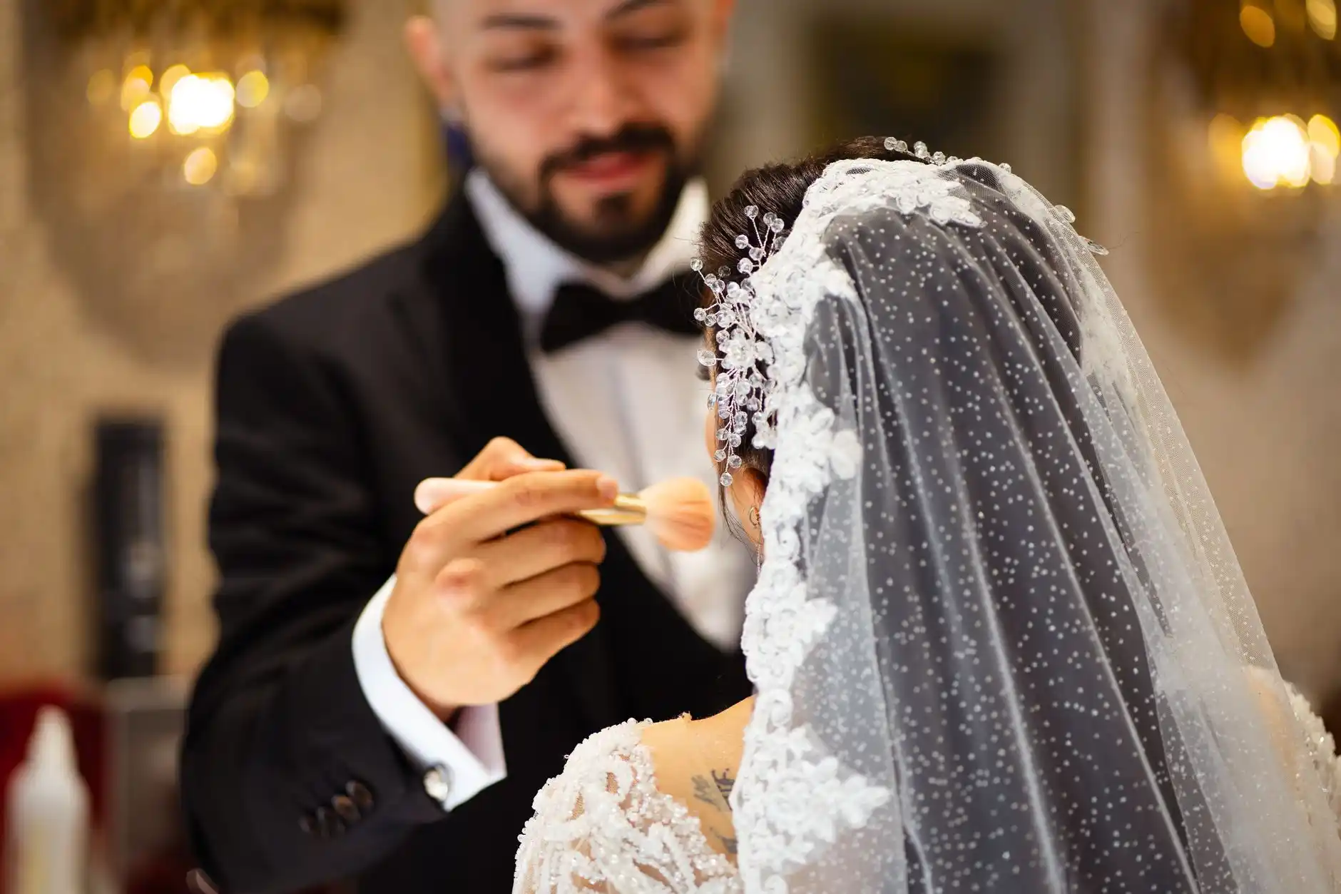 bride and groom reviewing wedding timeline with a planner at a bright Seattle cafe table, open calendar, laptop, and transportation notes visible